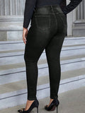Plus Size Women's High-Waisted Stretch Skinny Jeans - 250-300 lbs Weight Capacity, Deep Black Heavy-Duty Stretch Fabric (Elastic) Pencil Pants, Beltless All-Season Slim Fit Jeans with Button Closure, Machine Washable Elegant Lady T Fashions