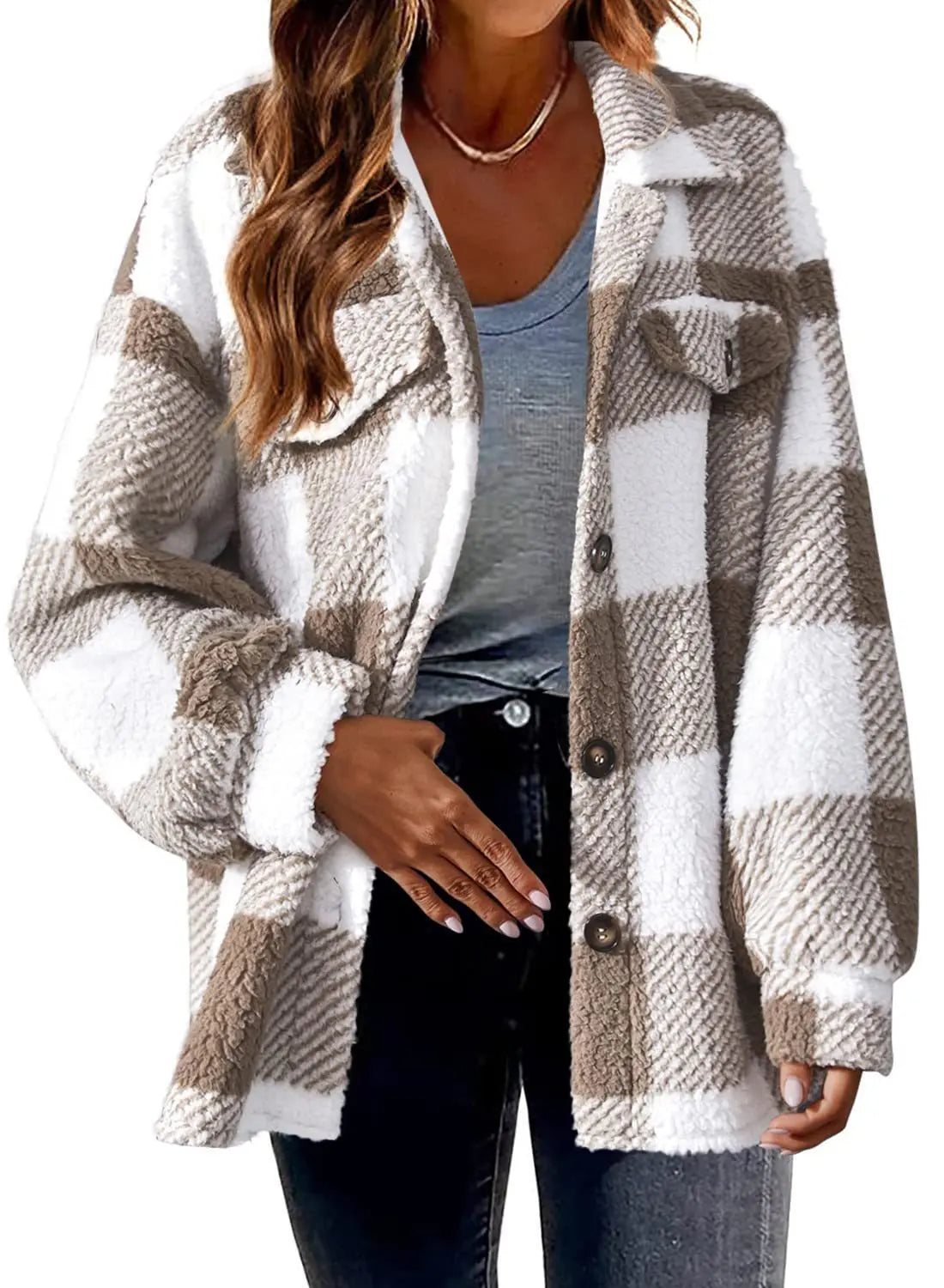 Women's Fashion Jacket Button Plush Coat Lady T Fashions