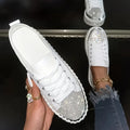 Comfortable Low Top Rhinestone Decor Sneakers - Casual Lace Up Outdoor Shoes for Plus Size Women Lady T Fashions