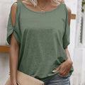 Women's Solid Color Off Shoulder Split Sleeve Round Neck Loose T-shirt Lady T Fashions