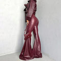 Leather Stitching Tight Flared Pants Lady T Fashions