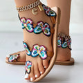 [Flowers Flat Women's Sandals] Women's Flowers Flat Sandals, Fashion Toe Loop Faux Pearl Slip On Shoes, Casual Beach Travel Sandals Lady T Fashions