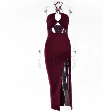 Sexy Halterneck Lace-up Split Dress Summer Y2K Fashion Party Baech Long Dresses For Womens Clotjing Lady T Fashions