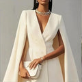 Women's Elegant Solid Color V Neck Double-Breasted Cape Blazer Dress Spring & Summer Party Banquet Outfit Lady T Fashions