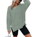 Womens Waffle Knit Crewneck Sweatshirts Long Sleeve Side Slits Casual Pullover Sweatshirt Tops Lady T Fashions