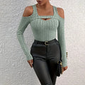 Women's Ribbed Long Sleeve Top Cut Out Front Detail Fitted Sexy Tee Casual Dressy T-Shirt Tops Lady T Fashions