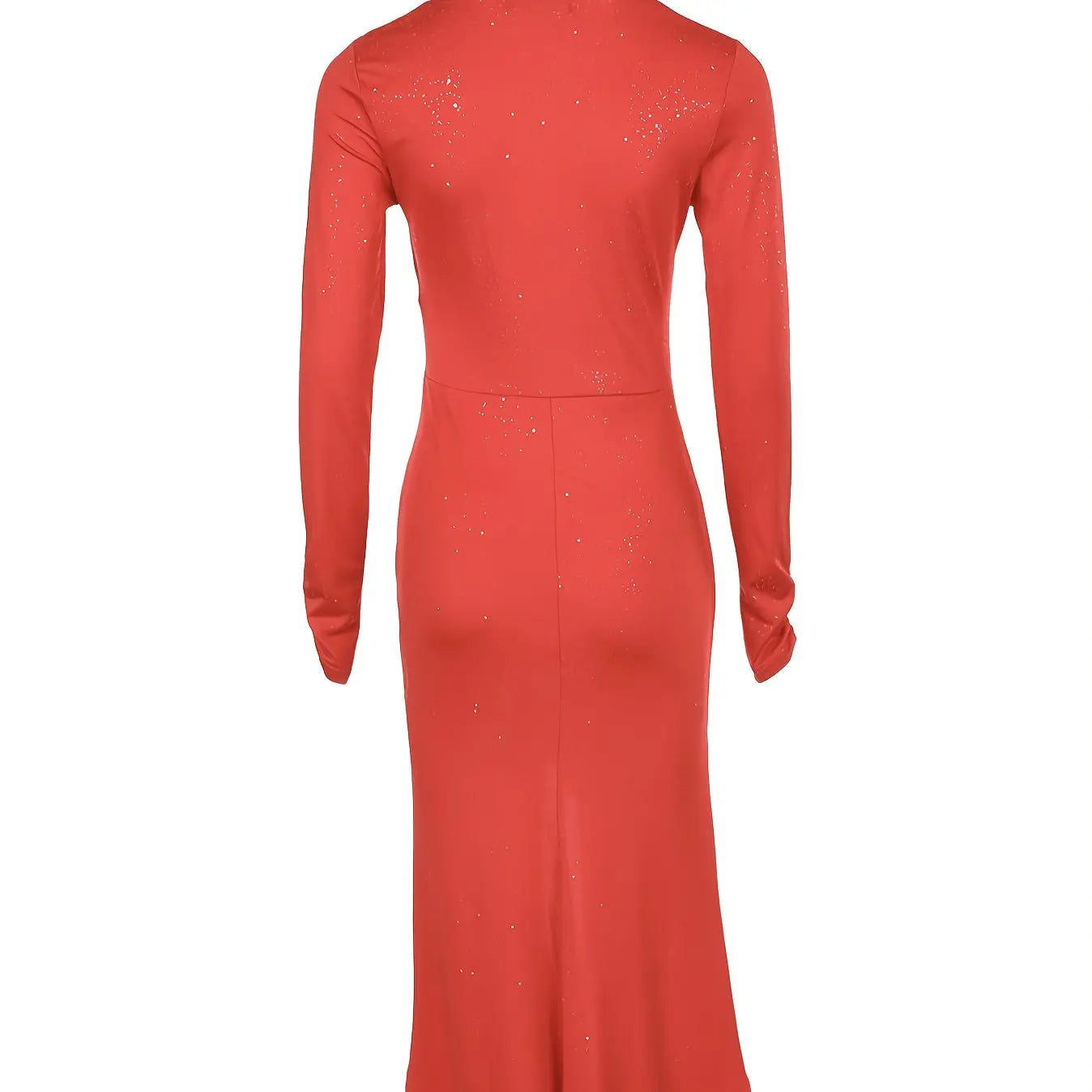 Ladies' V-neck Slim Fit Slit Fashionable Slimming Sexy Irregular Long Sleeved Mid Length Dress Lady T Fashions