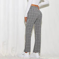 Mid-rise Plaid Print Temperament Commuting Literary Style Slightly Flared Wide-leg Pants Trousers Casual Pants Lady T Fashions