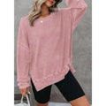 Womens Waffle Knit Crewneck Sweatshirts Long Sleeve Side Slits Casual Pullover Sweatshirt Tops Lady T Fashions