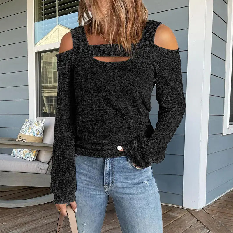 Womens Cold Shoulder Top Cut Out Long Sleeve Basic T Shirts Casual Blouse Tshirts Lady T Fashions