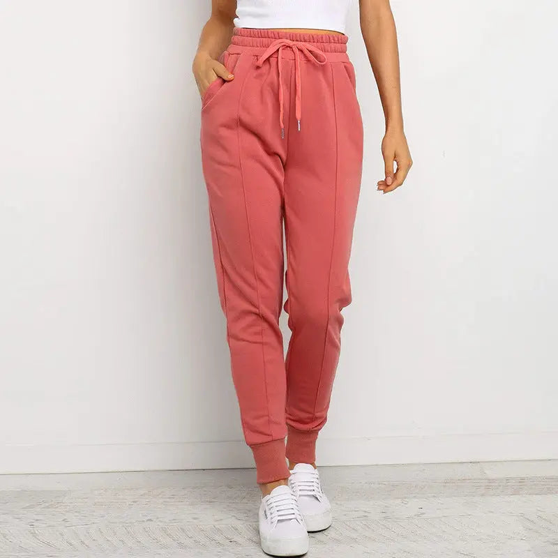 All-match ins wind net red solid color strap slim trousers Lady T Fashions