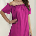 Ladies' Fashion Off Shoulder Ruffle Solid Color Decorative One Shoulder Casual Dress Lady T Fashions