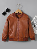 [Fleece-Lined Jacket] Cozy Fleece-Lined Boys' Zip-Up Jacket | Casual Stand Collar, Long Sleeve Outerwear for Fall/Winter Lady T Fashions