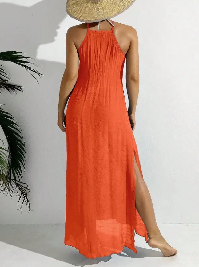 Swim Women Summer Holiday Hollow Out Dress With Halter Neck Lady T Fashions
