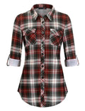 Plaid Pouch Button Cuff Comfort And Casual Printed Women's Shirt Lady T Fashions