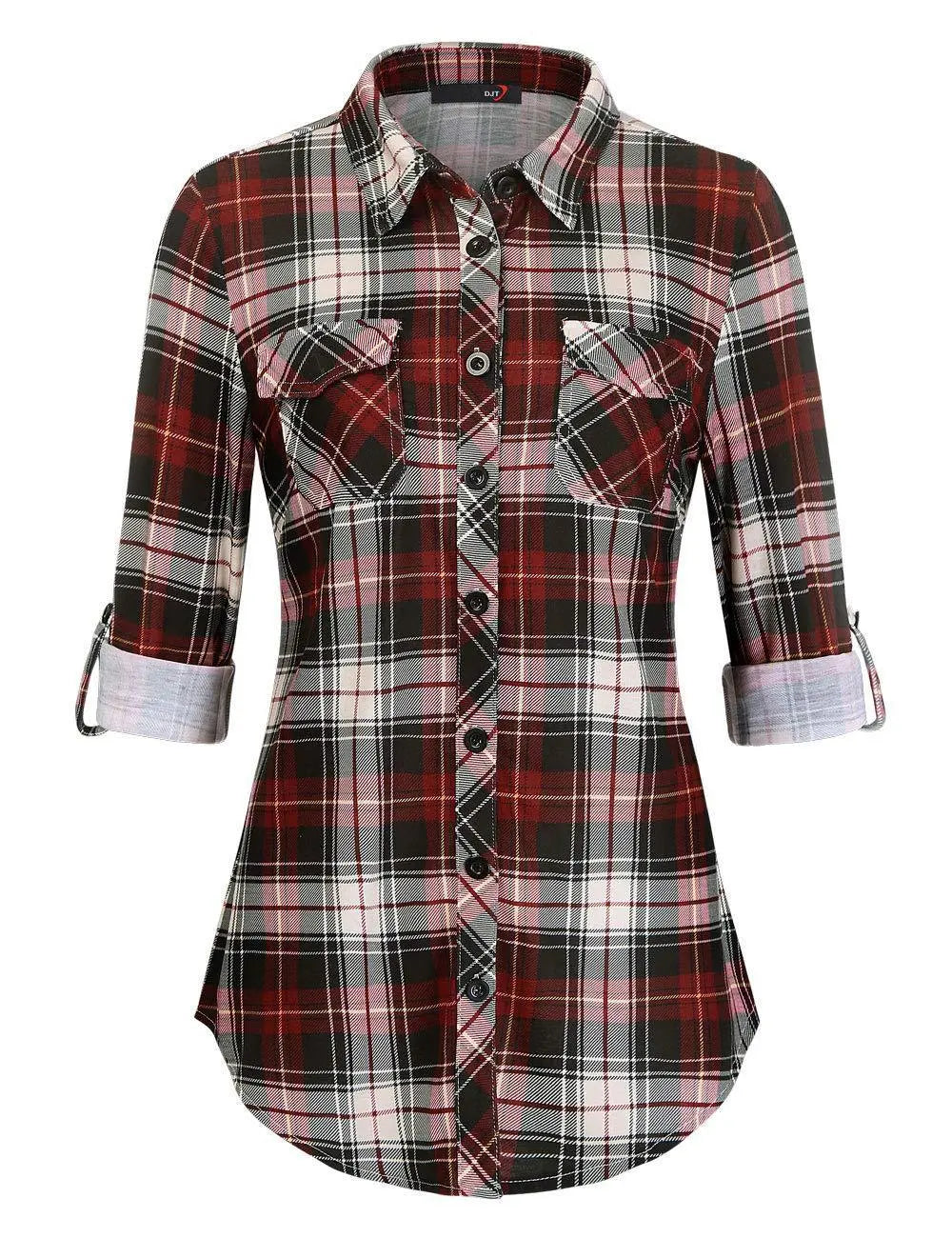 Plaid Pouch Button Cuff Comfort And Casual Printed Women's Shirt Lady T Fashions