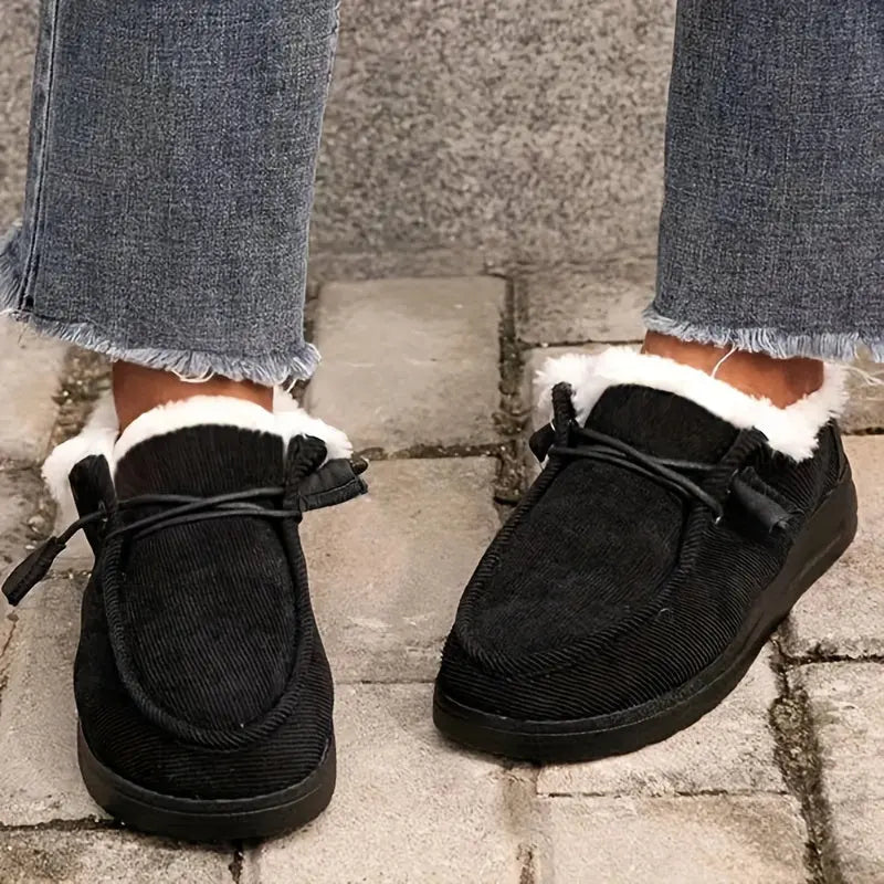 Women's Fluffy Plush Lined Sneakers, Thermal Soft Sole Low Top Shoes, Winter Warm Outdoor Walking Flat Shoes Lady T Fashions