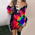 Women's Printed Off-shoulder Corns Lace-up Long Sleeve Top Lady T Fashions