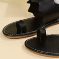 Women's Flat Slide Sandals, Black Open Toe Non Slip Toe Loop Shoes, Casual Outdoor Beach Slides Lady T Fashions