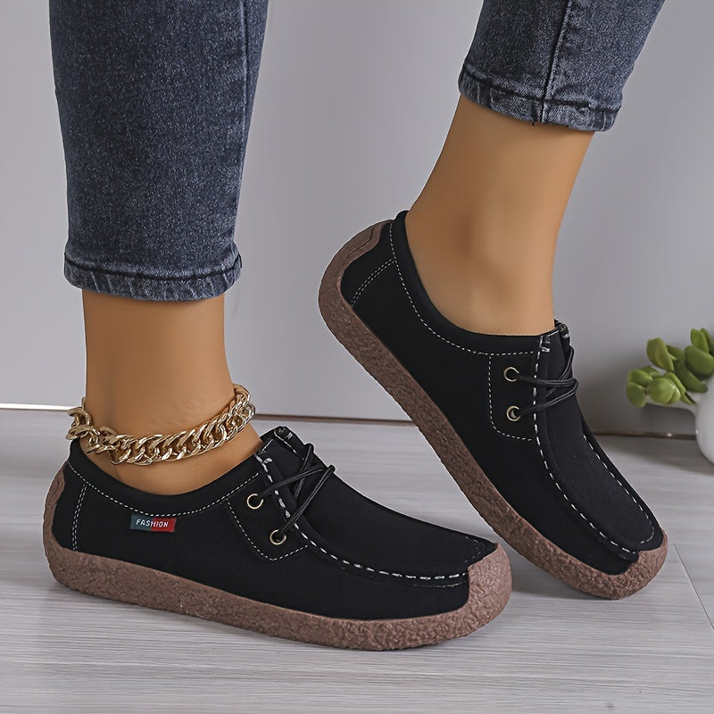 Women's Flat Loafers, Comfy Lace Up Soft Sole Flat Shoes, Casual Non Slip Walking Shoes Lady T Fashions