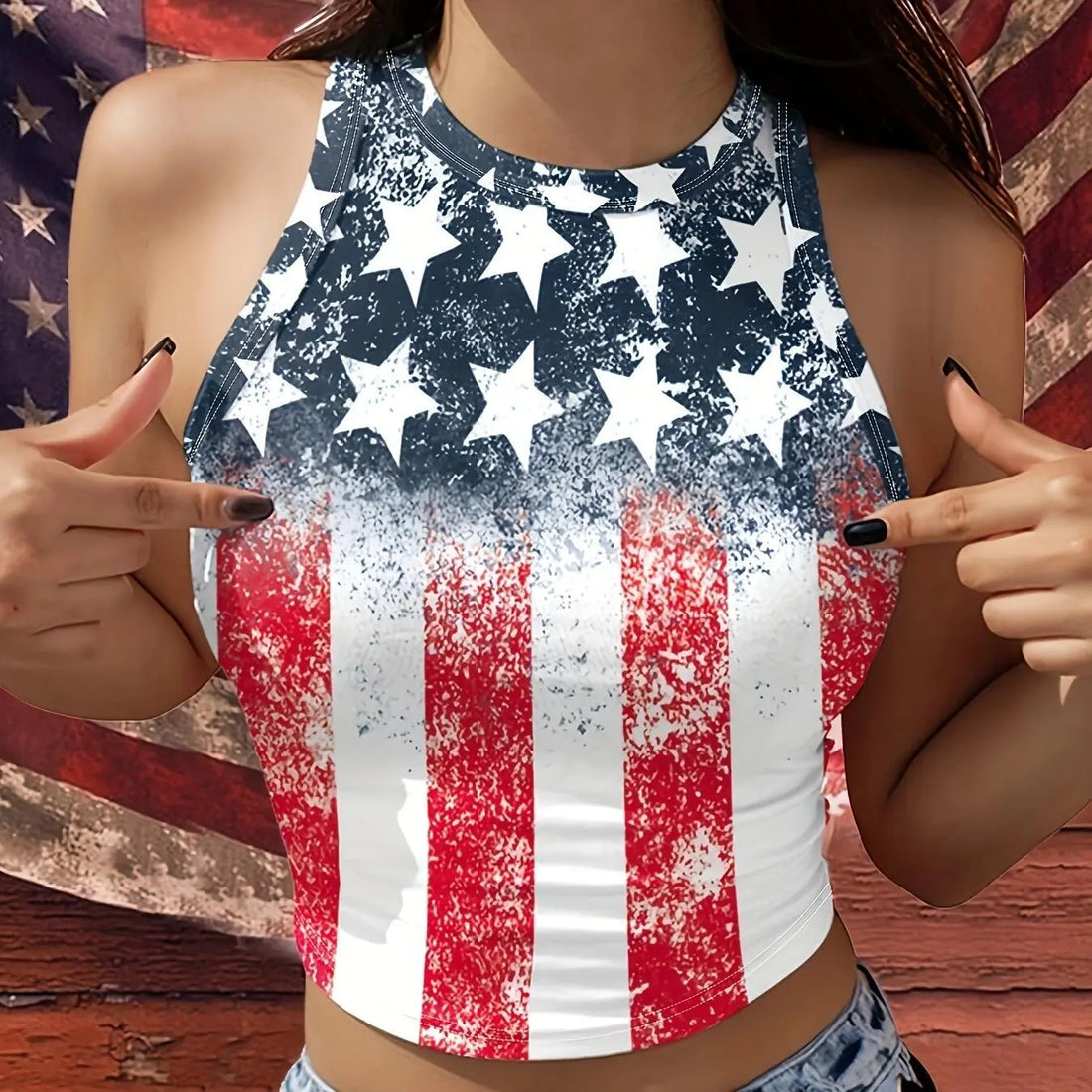 Ladies' Holiday Flag Print Fashion Versatile Vacation Style Camisole Top Lady T Fashions