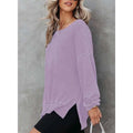 Womens Waffle Knit Crewneck Sweatshirts Long Sleeve Side Slits Casual Pullover Sweatshirt Tops Lady T Fashions