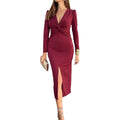 Women's Clothing V-neck Hip Dress Lady T Fashions