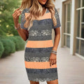 Women's V-Neck Slim Fit Striped Short Sleeve Dress - Casual Summer Bodycon Mini Dress Lady T Fashions