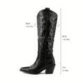 Women's Chunky Heel Spider Print Knee High Boots, Pointed Toe Solid Color Slip On Long Boots, Comfortable Shoes Lady T Fashions