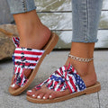 Women's Flag Pattern Slide Sandals, Bowknot Toe Loop Slip On Flat Shoes, Casual Sandals For The 4th Of July Summer Casual Shoes For Independence Day Lady T Fashions
