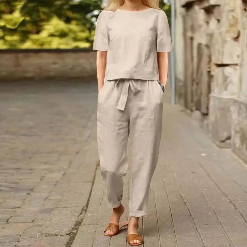 Women's Cotton And Linen Wide-leg Pants Suit Lady T Fashions