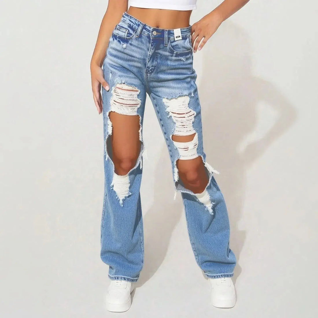 Loose Fit Distressed Denim Jeans American Style Ripped Design Trendy Edgy Look For Women Lady T Fashions