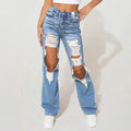 Loose Fit Distressed Denim Jeans American Style Ripped Design Trendy Edgy Look For Women Lady T Fashions