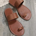 Women's Dark Brown Toe Loop Sandals, Open Round Toe Flat Comfy Fashion Slippers, Women's Indoor & Outdoor Slides Lady T Fashions