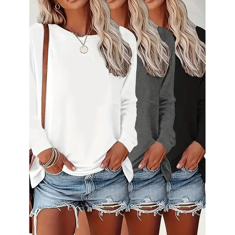 3 Pack Womens Plus Size Long Sleeve Shirts Crew Neck Basic Tee Tops Loose Fit Fall Outfits For Women 1X-5X Lady T Fashions