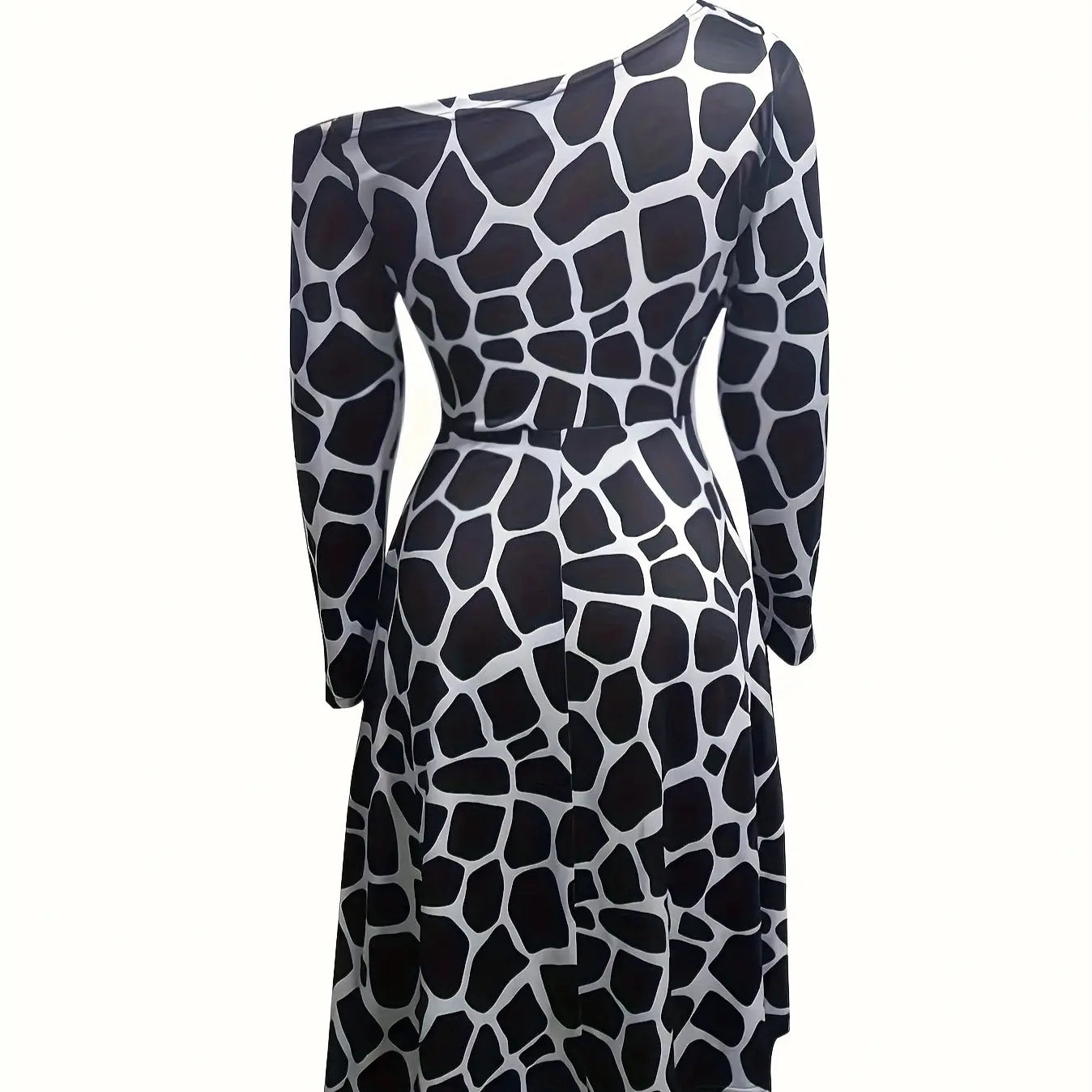 Ladies' Fashionable And Elegant Printed Off Shoulder Zebra Print A-line Dress Lady T Fashions