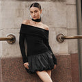 Women's Off-shoulder Long Sleeve Stitching Dress Lady T Fashions