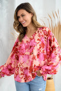 Hailey & Co Ruffle V-Neck Decor Button Floral Blouse Lady T Fashions