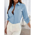 Womens Button Down Shirts V Neck Rolled Up Long Sleeve Tops Elegant Dressy Blouses Business Casual Outfits Lady T Fashions