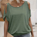 Women's Solid Color Off Shoulder Split Sleeve Round Neck Loose T-shirt Lady T Fashions