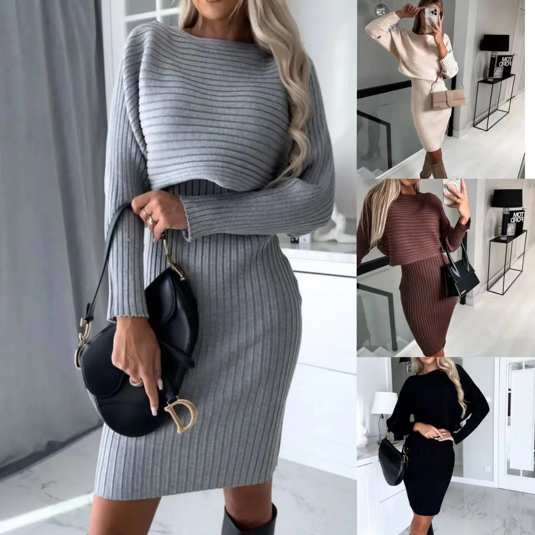 Fashion Solid Color Two-piece Set Woolen Skirt Lady T Fashions