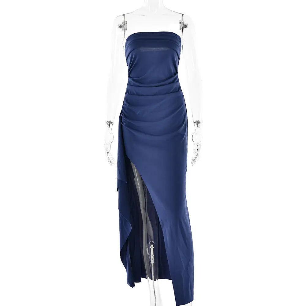 Strapless Split Long Dress Summer Fashion Pleated Bridesmaid Dress For Womens Party Wedding Clothing Lady T Fashions