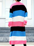 Plus Size Cozy Colorblock Striped Cardigan - Soft Knitted Fabric, Long Sleeves, Open Front Design, Perfect for Casual Daily Wear - Designed for Plus Size Women, Womens Fashion Clothing Lady T Fashions
