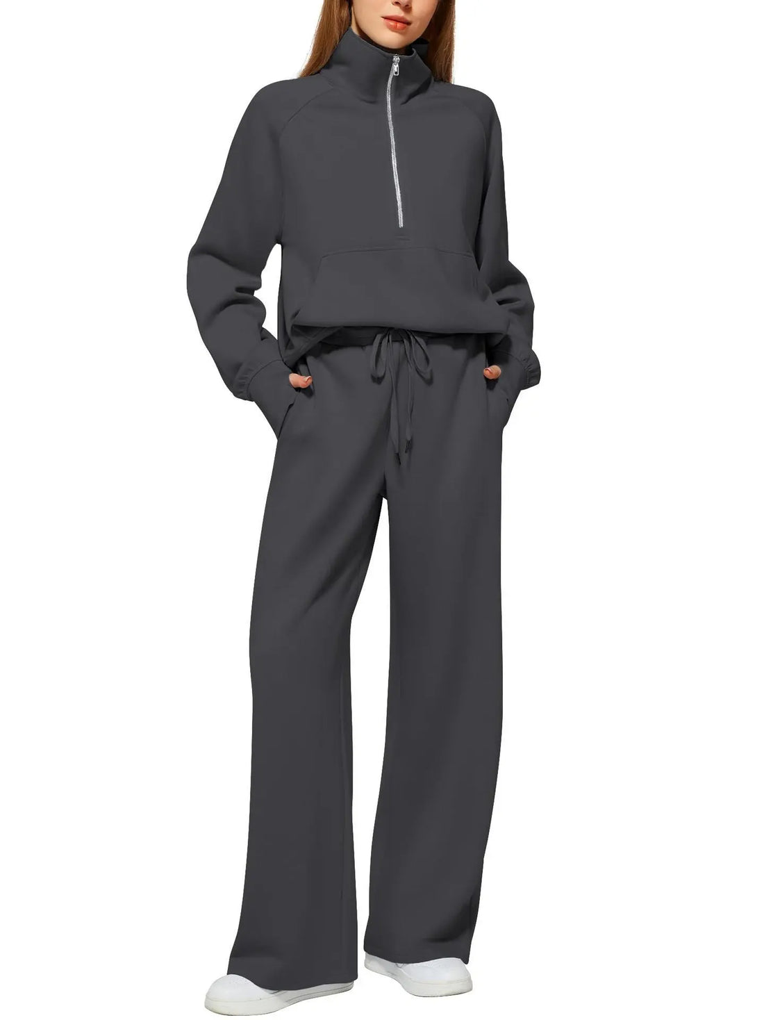 Solid Color Long-sleeved Sweater Trousers Suit Women's Suit Lady T Fashions
