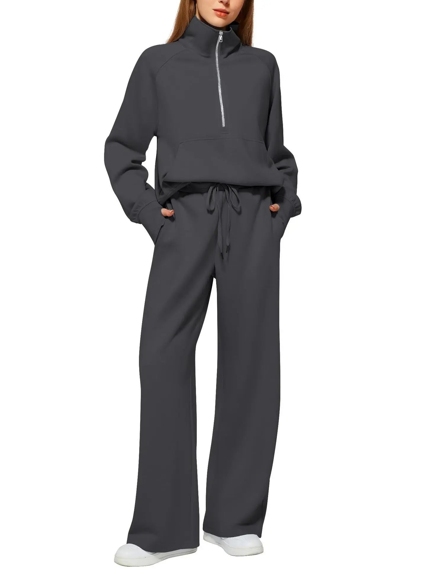 Solid Color Long-sleeved Sweater Trousers Suit Women's Suit Lady T Fashions