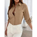Womens Button Down Shirts V Neck Rolled Up Long Sleeve Tops Elegant Dressy Blouses Business Casual Outfits Lady T Fashions