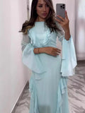 Round Neck Ruffled Long Sleeve Maxi Dress Lady T Fashions