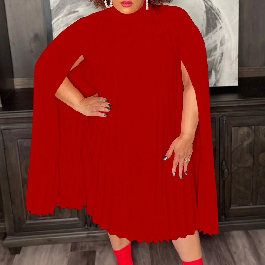 Cape Loose Pleated Plus Size African Dress Lady T Fashions