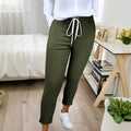 Women's Solid Color Casual Pants - Stretchy Waist With Drawstring Comfortable Lounge Pants Lady T Fashions