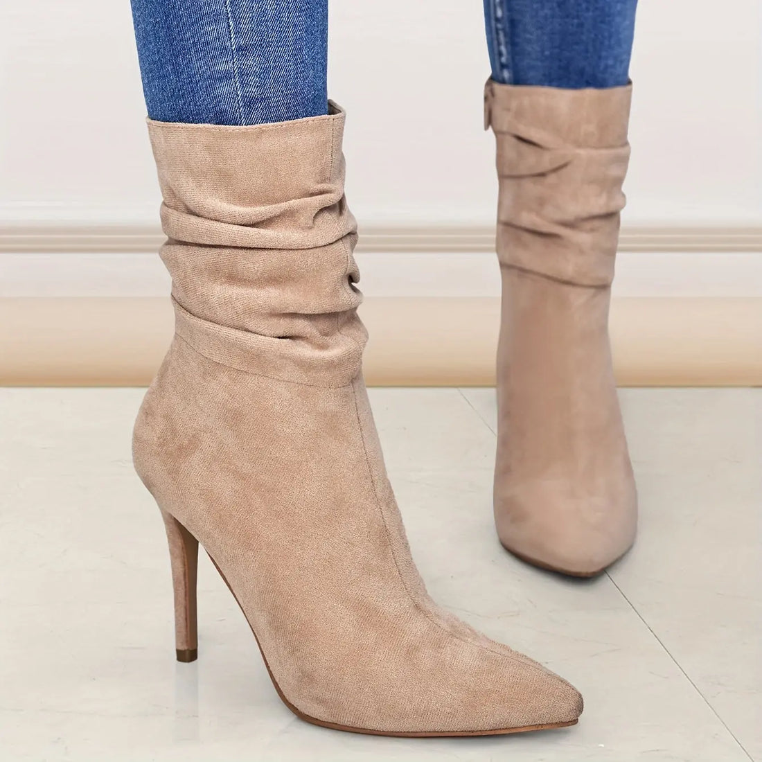 Women's Mid-Calf Boots, Plain Fashionable Boots with Zipper for Comfort and Casual Wear, Round Toe in the Middle of Calf Lady T Fashions